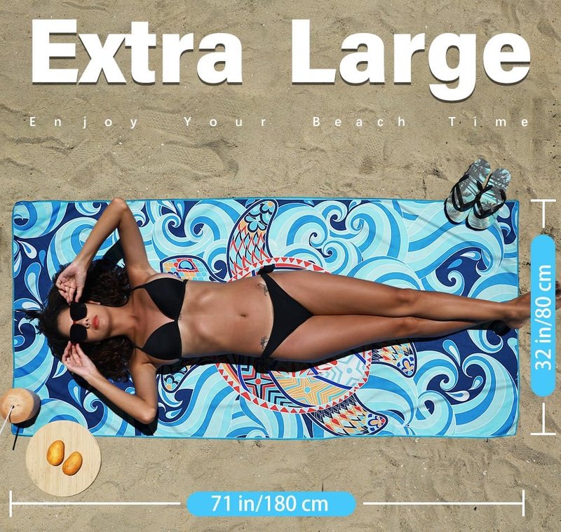 Microfiber Beach Towel - Lightweight, Quick-Dry & Sand-Free | Large Compact Travel Accessory for Pool & Camping