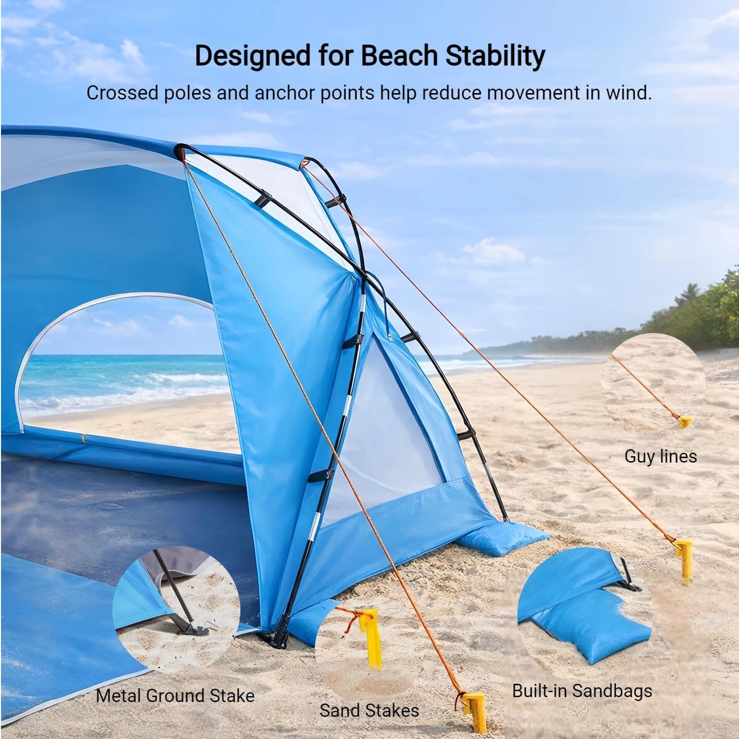 Portable Beach Tent - UPF 50+ UV Protection Sun Shelter for 2-8 People | Easy Setup Waterproof Canopy for Family Picnics & Fishing