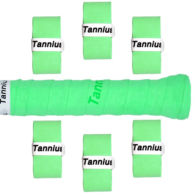 Tannius Tennis Racket Grip Tape, 9 Pack Dry Feel Tennis Grips, Absorbent and Enhanced Tennis Overgrip (6-Pack Green)