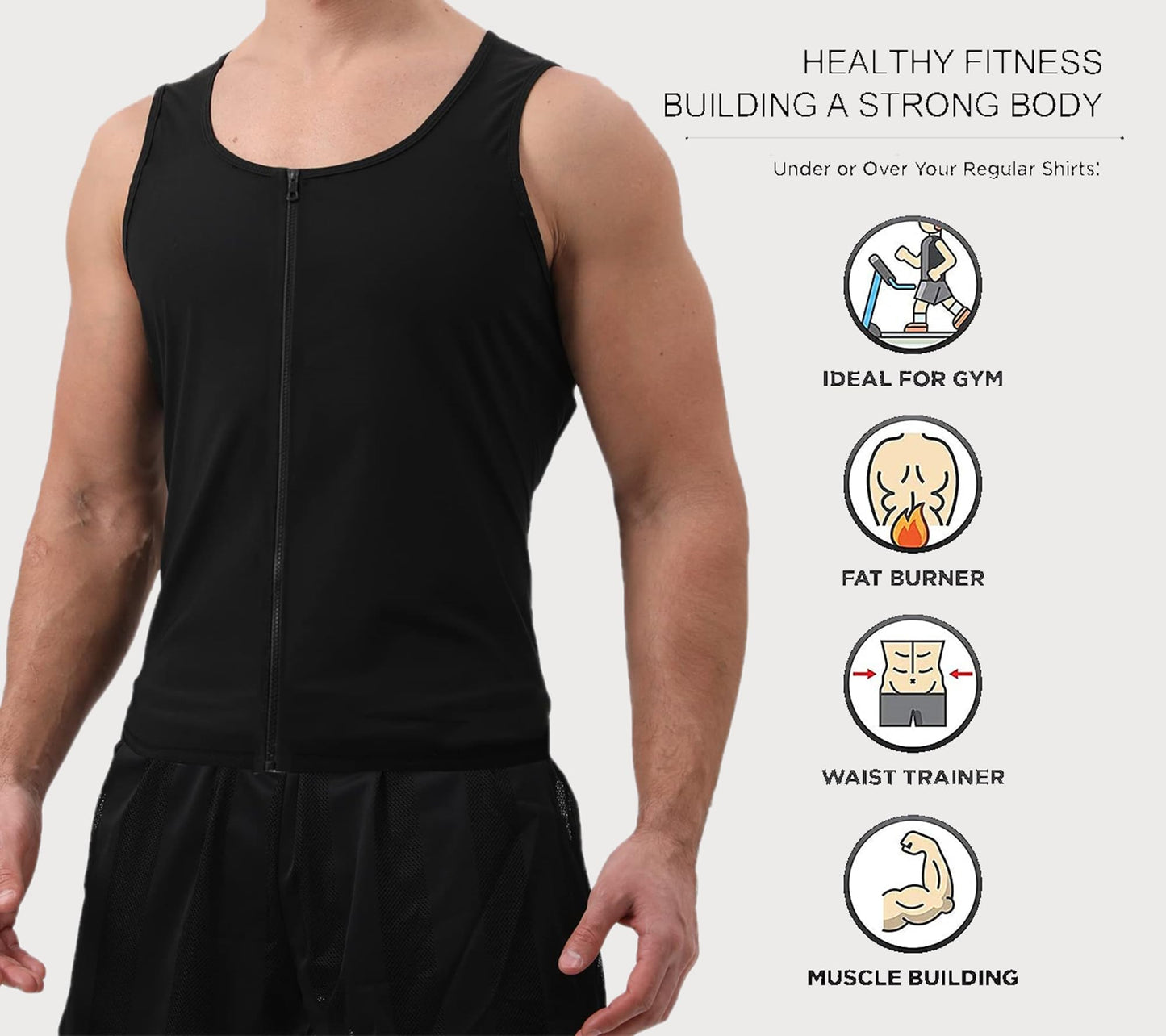 LELTLIMH Men's Sauna Vest Workout Sweat Suits Shirt Tank Top Waist Trainer for Men Compression Enhancing Gym Shapewear (Silvery, LXL)