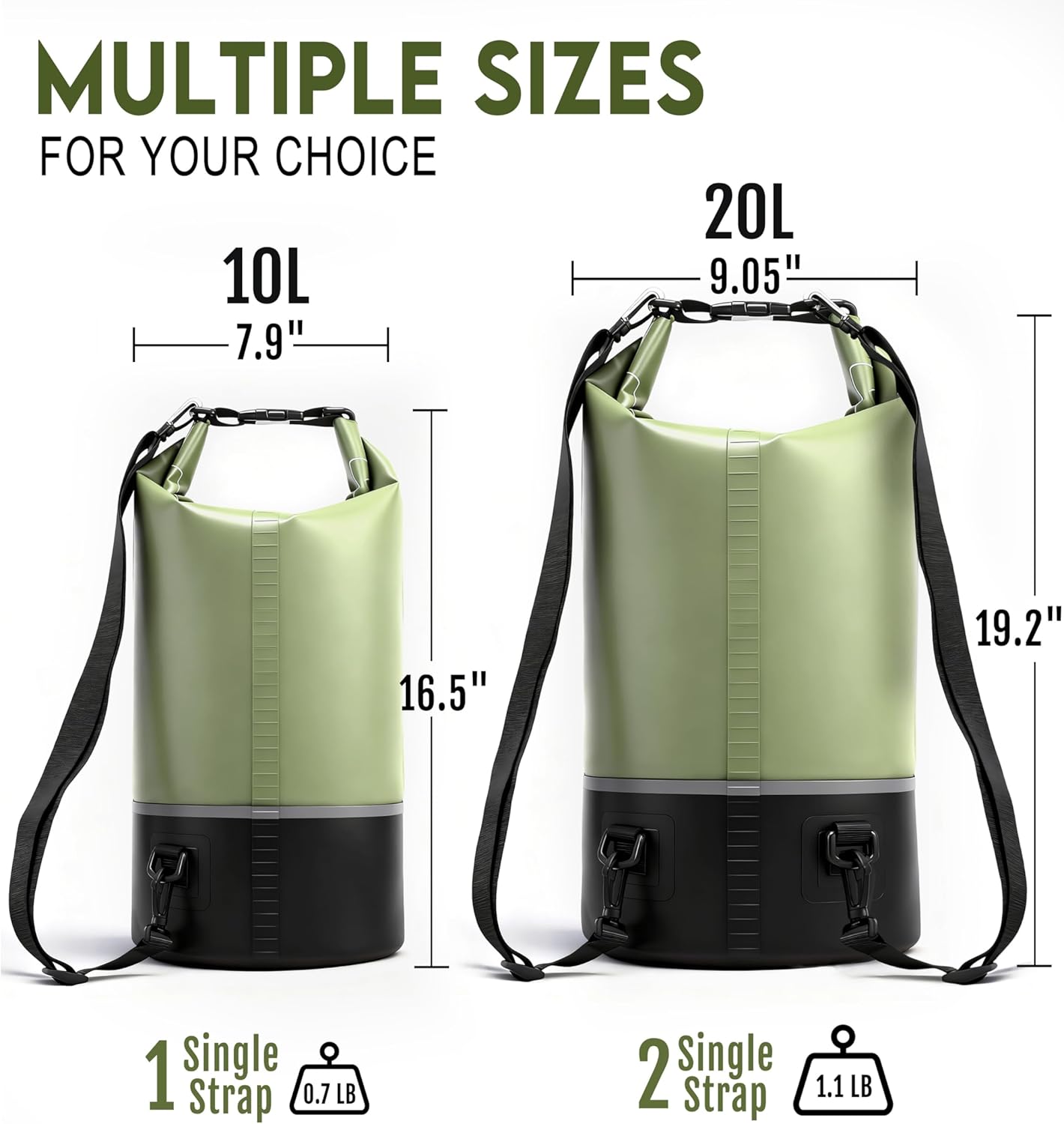 Waterproof Dry Bag - Lightweight Roll Top Backpack for Boating, Kayaking, Travel & Hiking | 10L Adjustable Shoulder Straps
