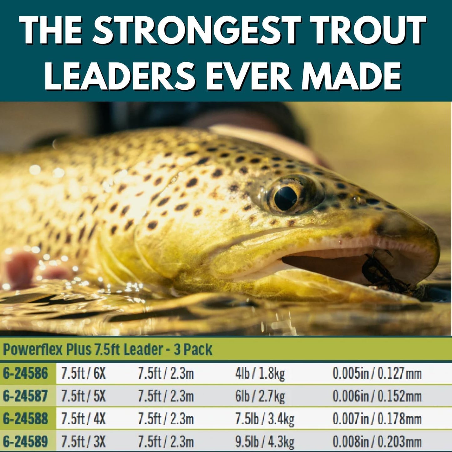 RIO Products Trout Powerflex Plus Leader, Pre-Tied Loop for Easy Rigging, High Performance Tapered Leader Line, Clear, 7.5FT, Pack of 3, 5X