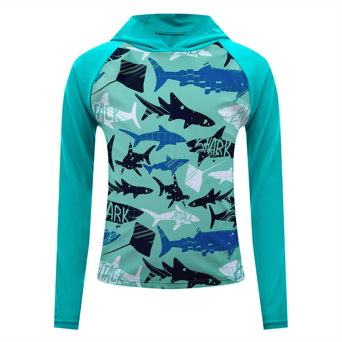 Boys Rash Guard Swim Shirts Toddler Kids Long Sleeve Hoodie UPF 50+ Sun Protection Swim Top Fishing Shirt with Thumb Hole Lake Blue Shark 3-4T