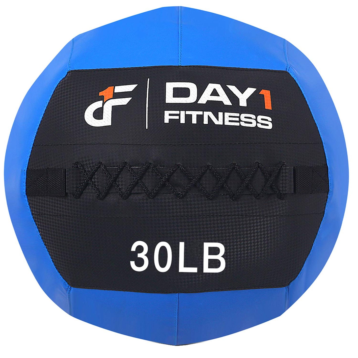 Day 1 Fitness Soft Wall Medicine Ball 30 Pounds BLUE - for Exercise, Rehab, Core Strength, Large Durable Balls for Floor Exercises, Stretching, Blue/Black