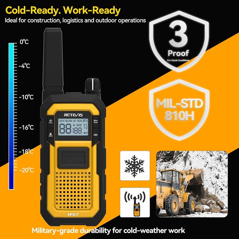 Retevis RB48 Long Range Walkie Talkies - IP67 Waterproof, Heavy Duty | 2000mAh Battery, 6 Pack for Job Sites