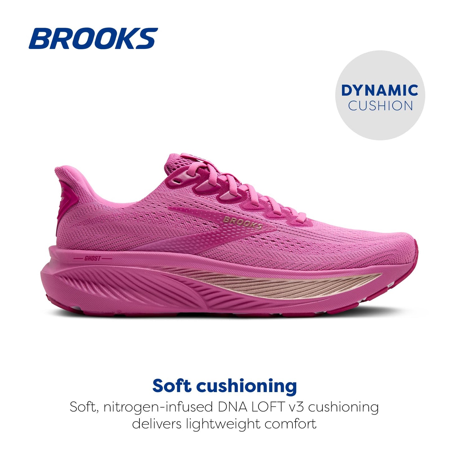 Brooks Women’s Ghost 17 Neutral Running Shoe - Pink/Fuchsia/Gold - 8 Medium
