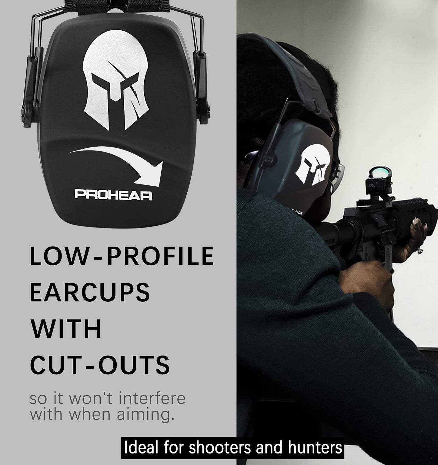 PROHEAR 016 Ear Protection Safety Earmuffs for Shooting, NRR 26dB Noise Reduction Slim Passive Hearing Protector with Low-Profile Earcups, Compact Foldable Headset for Gun Range, Hunting (Sparta)