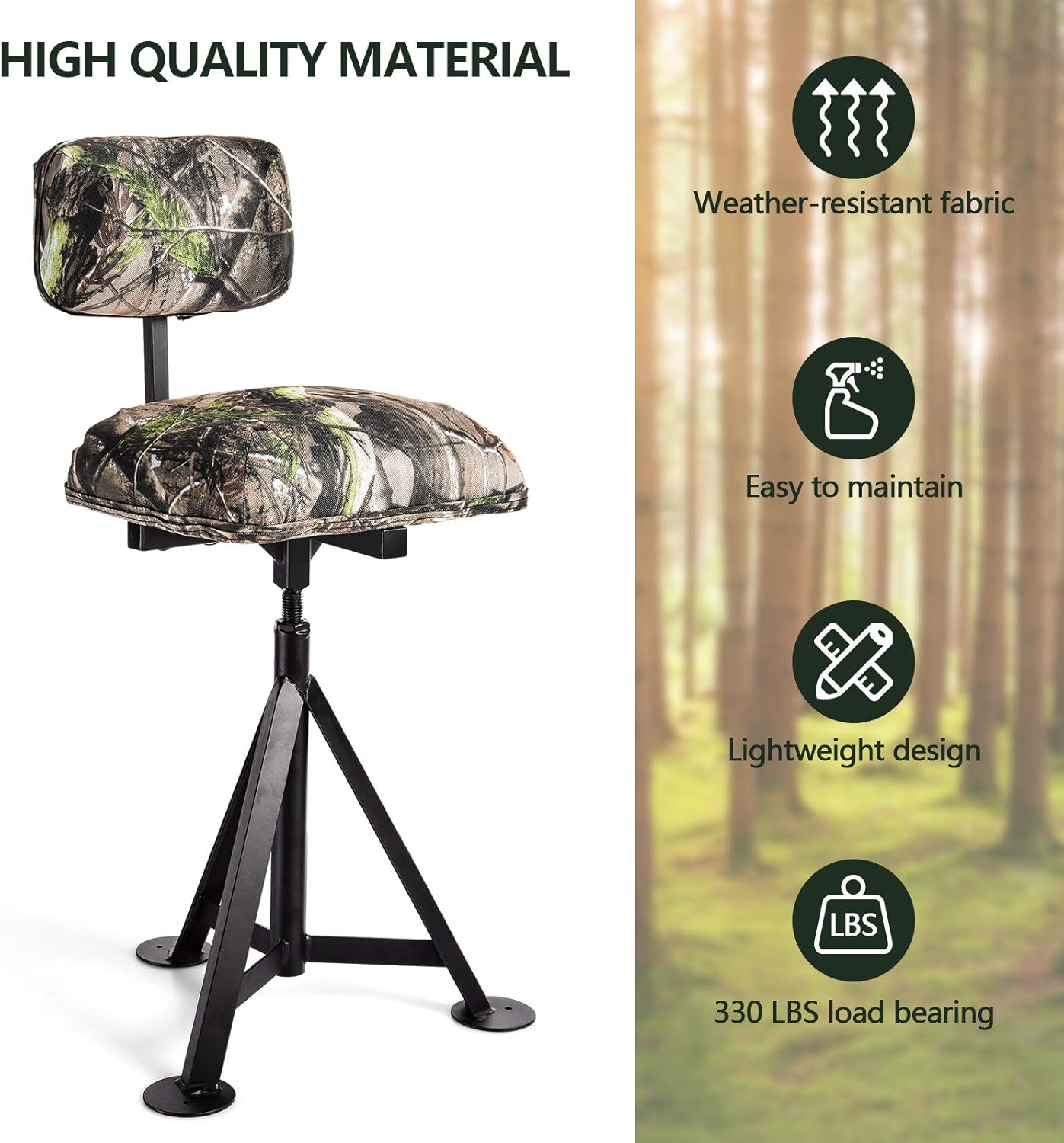 Swivel Hunting Chair - 360° Rotatable Camo Folding Seat | Adjustable Blind Stool with Backrest for Outdoor Activities