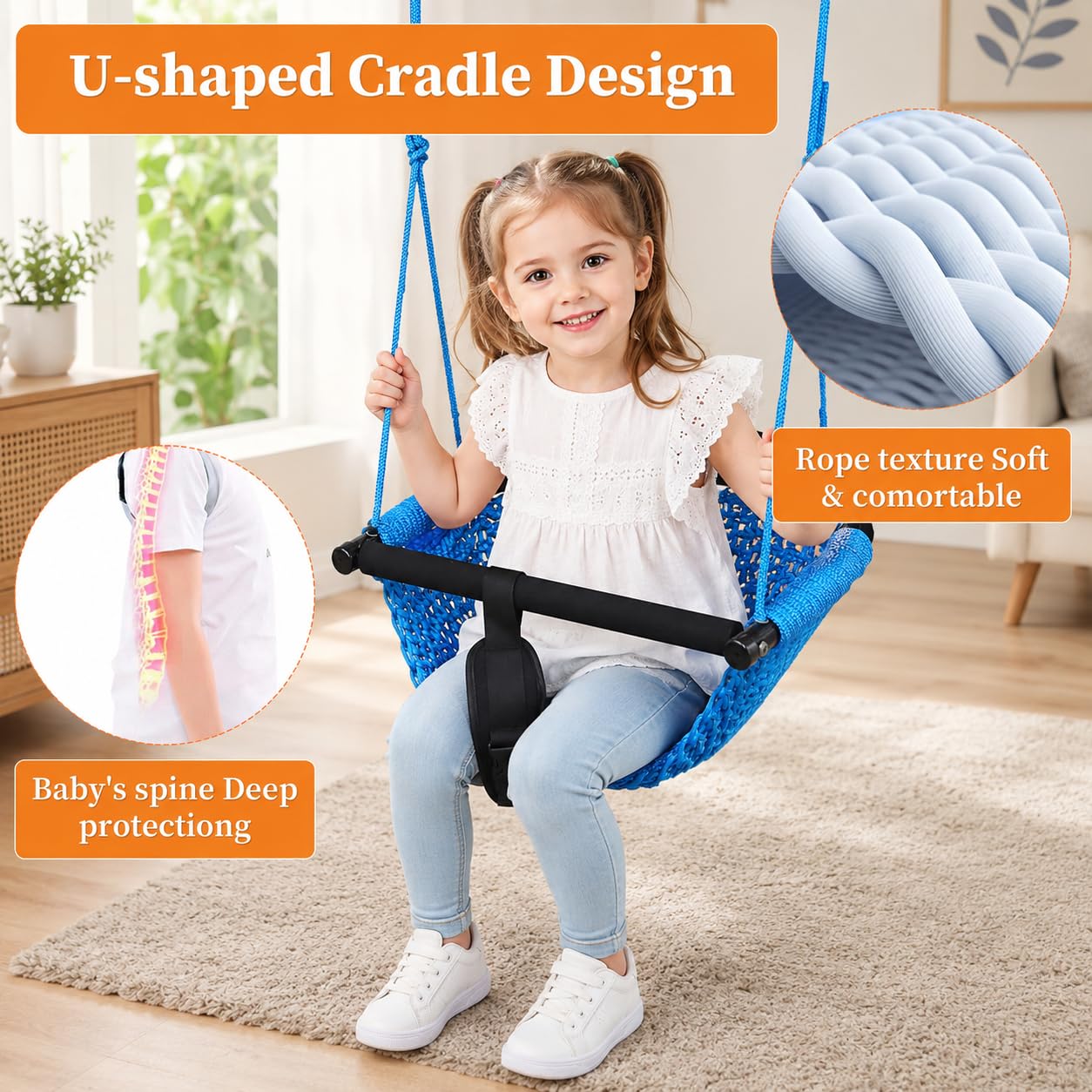 Kids Swing Seats Indoor Hand-Made Net Swing with Adjustable Rope Tree Swings for Kid Child Backyard Playground Swings Outside Indoor