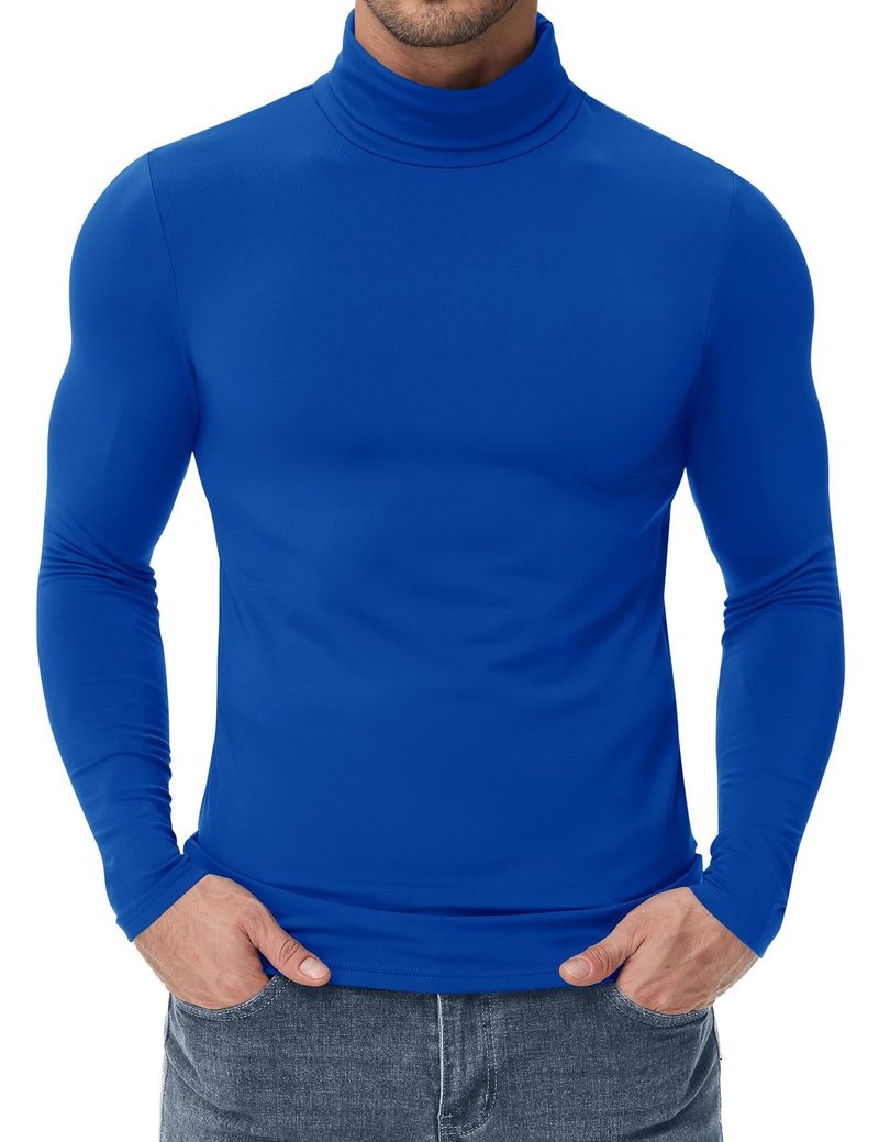 Poriff Men's Turtlenecks Long Sleeve Shirts Fleece Thermal Base Layer Tops Lightweight Fall Undershirt (Blue L)
