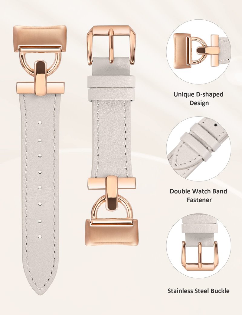 Wearlizer Leather Band Compatible with Fitbit Charge 6 Bands/Charge 5 Bands for Women, Dressy Slim Leather Strap Replacement Wristband with D-Shape Metal Buckle for Fitbit Charge 5/Charge 6 Band