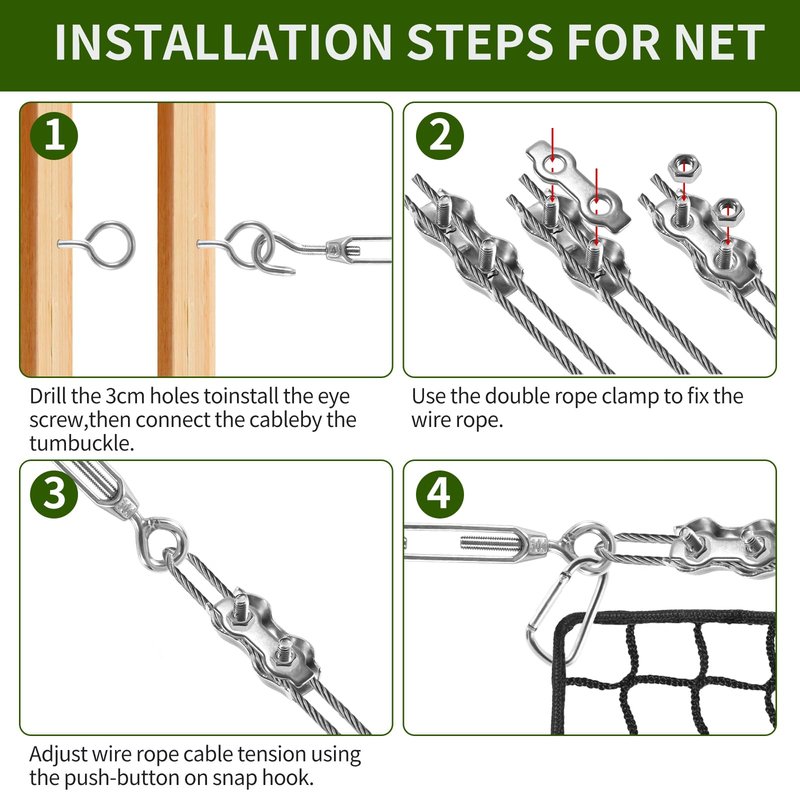 NQB Golf Net & Practice Net with Steel Hanging Kit & Nylon Rope, Golf Hitting Net for Golf, Baseball, Hockey, Soccer Net or Indoor Garage, and Driving Nets for Backyard