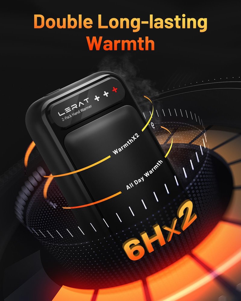 Lerat Hand Warmers Rechargeable 2 Pack, Electric Hand Warmer, Fast Heating Portable Pocket Heaters, 2 in 1 Quick Charge Hand Warmer for Outdoor Indoor, Warmer Gifts for Women, Men, Camping-Light Black