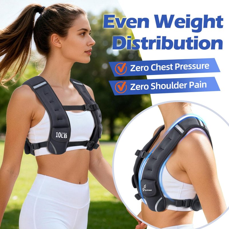 Sportneer Adjustable Weighted Vest Woman: 6-10lb Weighted Walking Vest for Women with 4 Weight Packs Fast Adjust Comfortable Weight Vest for Home Gym Burn Calories Strength Training Vests Black
