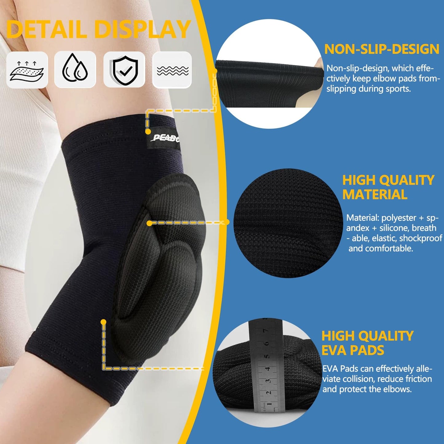 Peabownn Volleyball Elbow Pads Women 2XS-3XL - Kids Teens Elbow Protector with Thicken Sponge Padding Breathable Stretchy CottonBiking Volleyball Basketball Football Skating Dancing -XS