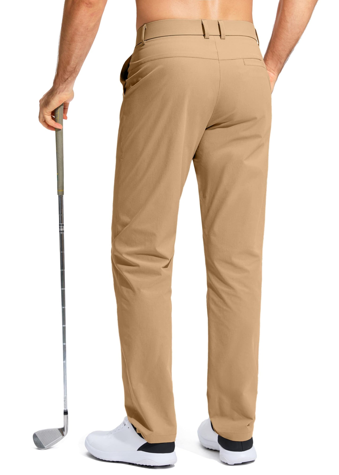 Pudolla Men's Golf Pants Mens Dress Pants Stretch Work Pants 32 Lightweight Quick Dry Slacks Casual Trousers with Pockets(Dark Khaki 38Wx32L)