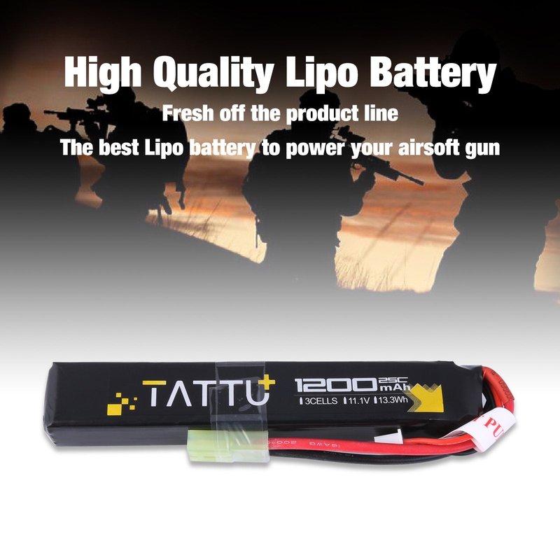 TATTU 11.1V LiPo Airsoft Stick Battery,3S 1200mAh 25C Battery Pack for Airsoft Gun with Mini TMY Connector