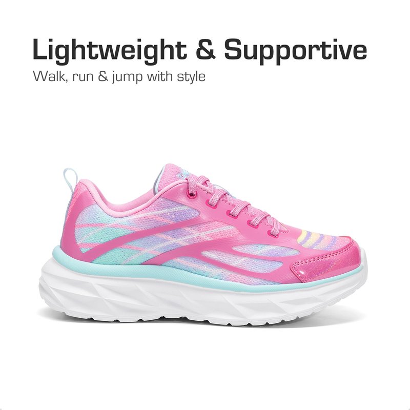 DREAM PAIRS Girls Shoes Sneakers Kids Tennis Shoes Lightweight Lace Up Running Casual Walking Shoes,Size 12 Little Kid,Hot Pink/Rainbow,KKUMRS2507