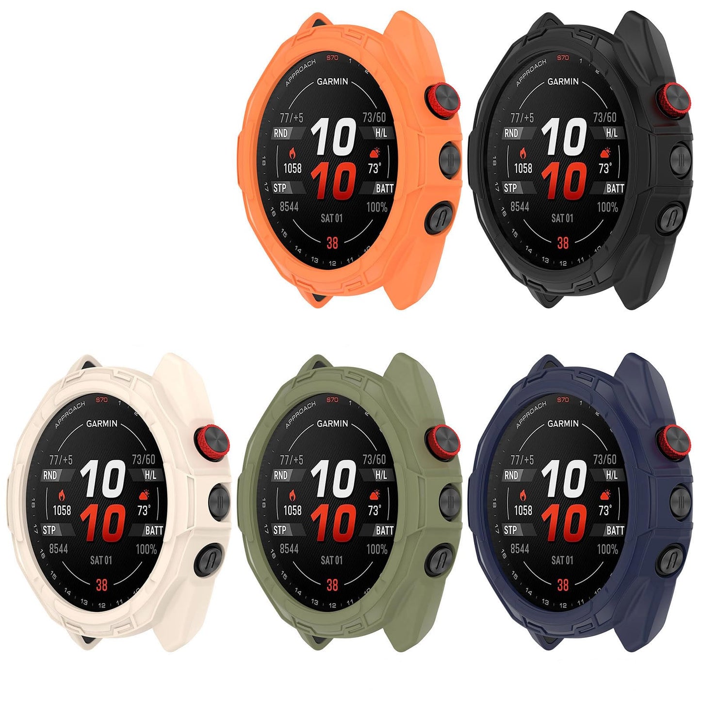 FitTurn [5 Pack] Case for Garmin Approach S70 Smart Watch 47mm - Replacement Rugged Protective Case [NO Screen Protector] TPU Bumper Case Protective Cover Frame