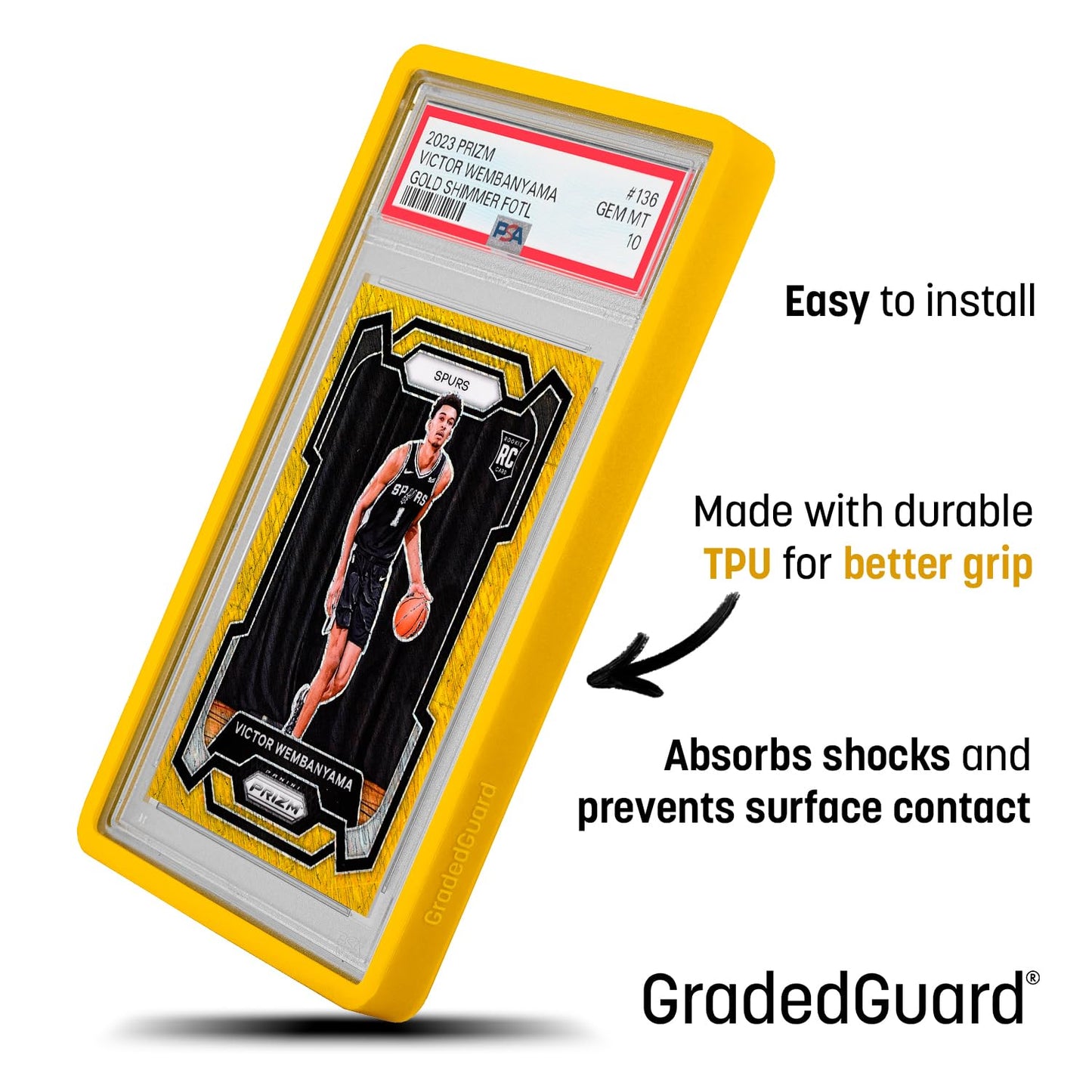 GradedGuard PSA Card Slab Protector Case, Standard PSA Size, Impact Resistant TPU Holder, Drop & Scratch Proof Frame for Graded Sports TCG Collectible Trading Cards. (White)