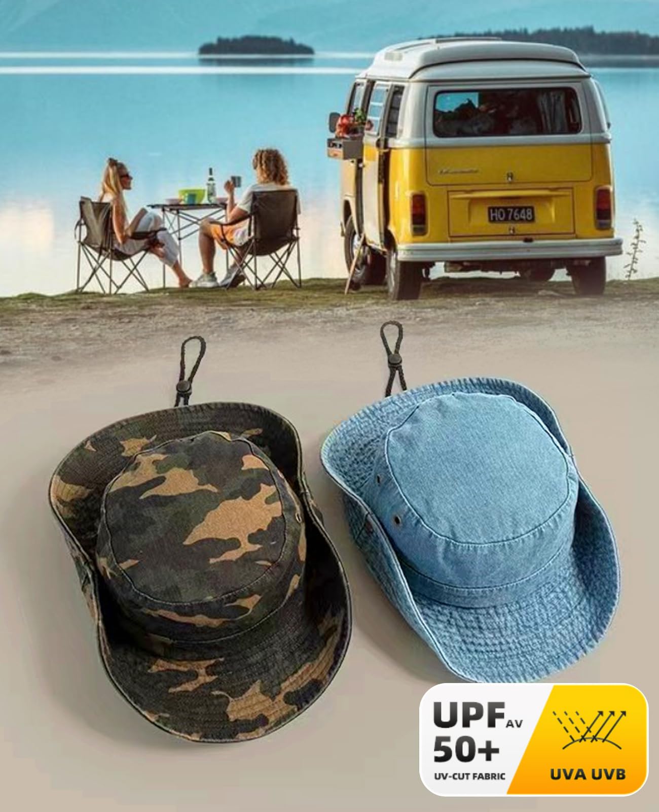 Men's Bucket Hat Camo Outdoor Sun Protection, Breathable Quick-Dry Fishing Gardening Hiking Hat with Neck Flap & Adjustable Chin Strap, UPF50+100% Cotton Wide Brim (Green Camouflage hat)