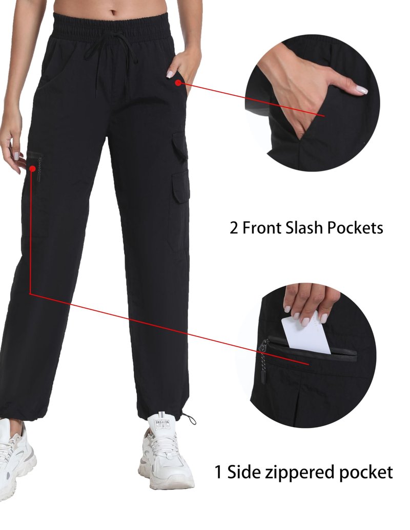 Rrosseyz Women's Hiking Pants with Pockets - Lightweight Water Resistant Joggers Cargo Pants for Casual Travel Golf Outdoor(Dark Black,M)