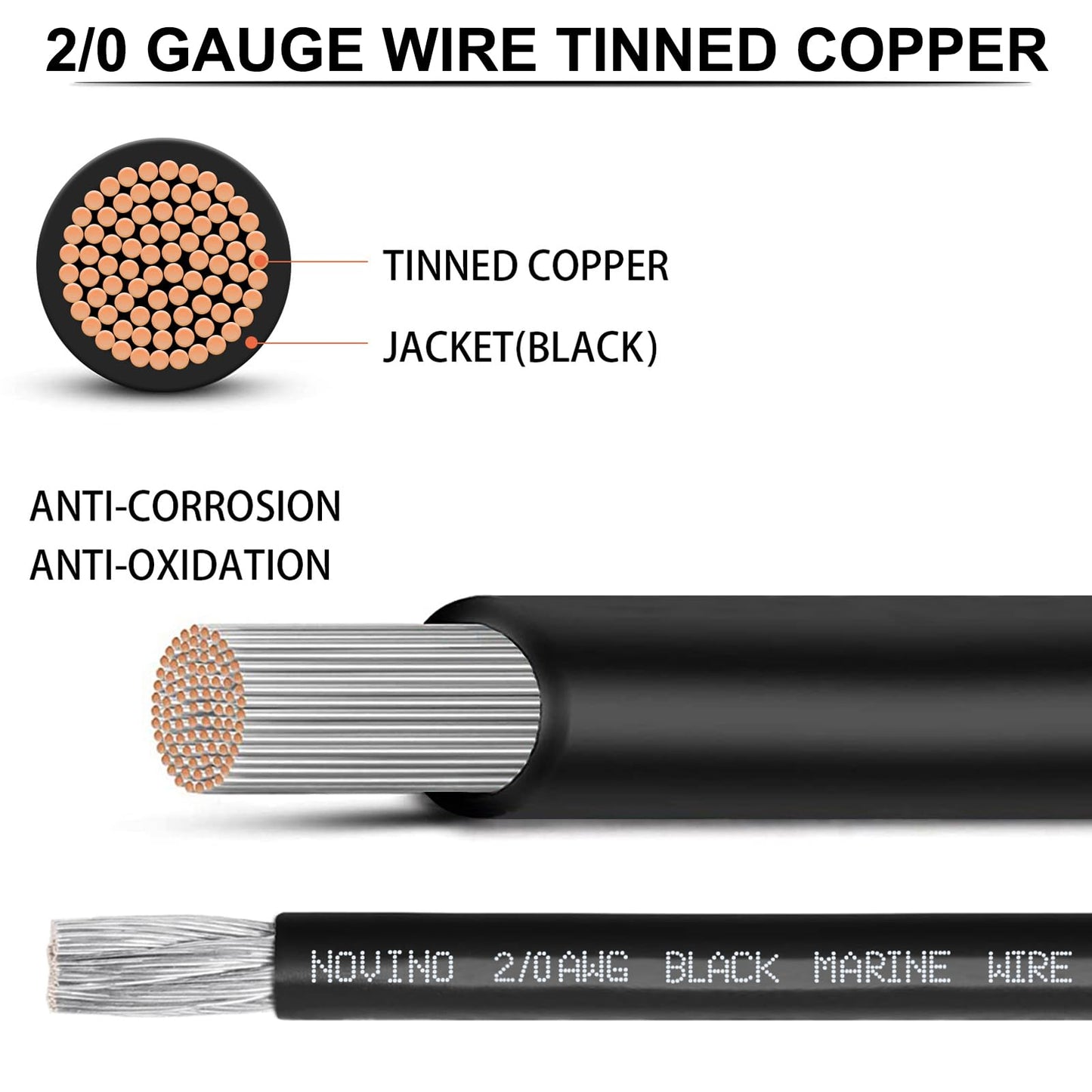 2/0 Gauge Battery Cable 2/0 AWG Marine Grade Wire Power Welding Cable