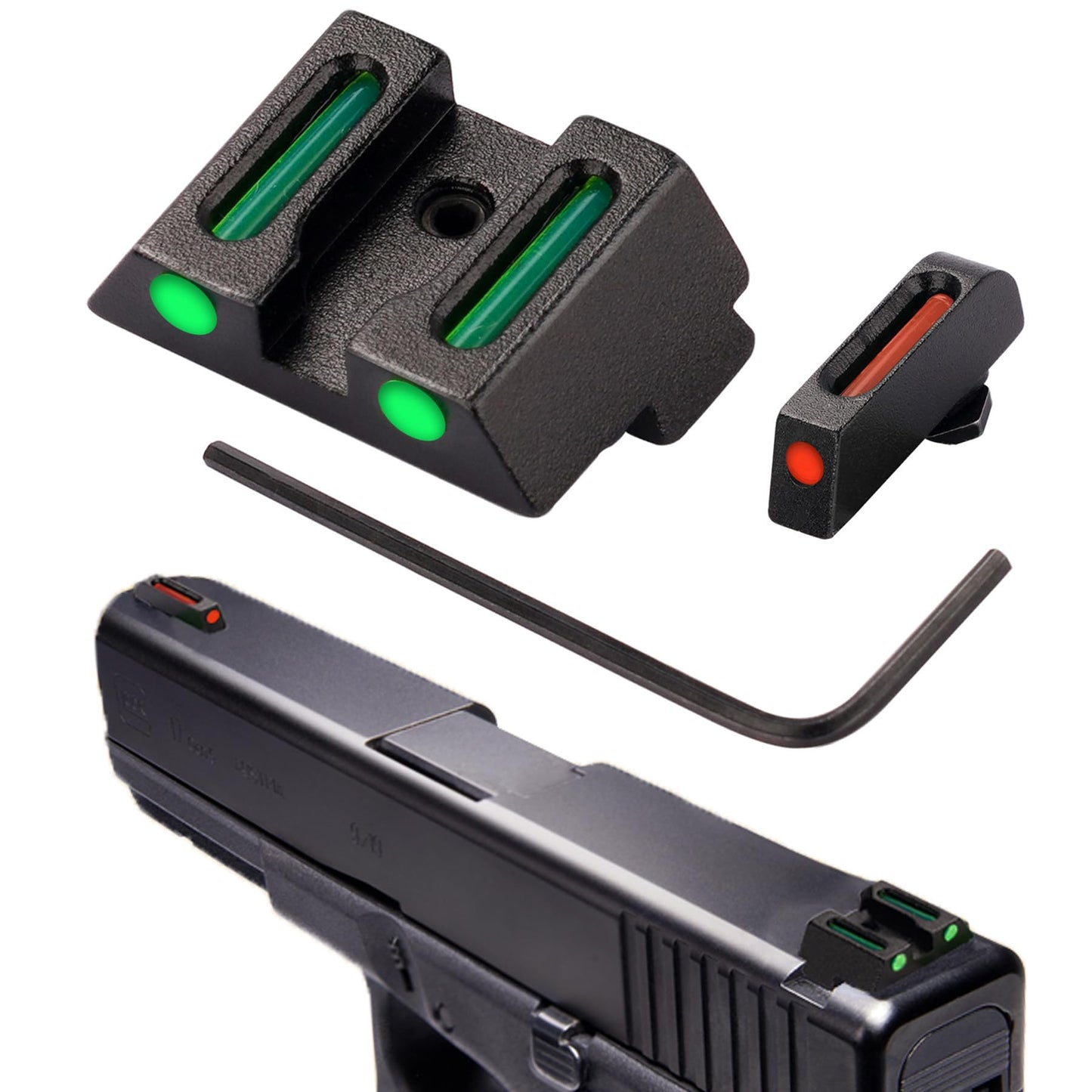 TRSAIM No-Tritium Fiber Optic Sights for Glock 17, 17L, 19, 22, 23, 24, 26, 27, 33, 34, 35, 38, 39 - Red/Green Dot Fiber Optic Sights for Glock (Red Dot)