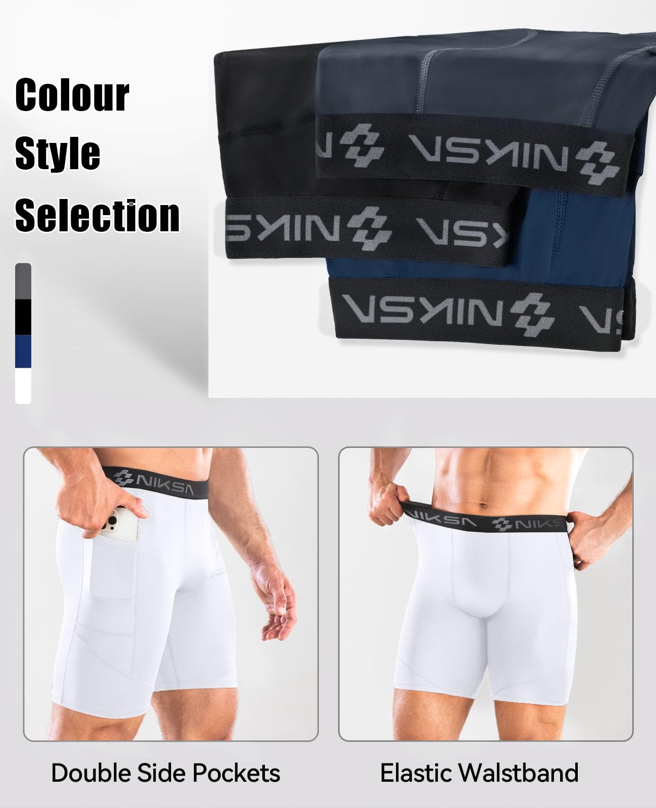 Niksa 1/2/3Pack Mens Compression Shorts with Pocket, Performance Spandex Athletic Sports Workout Running Underwear Shorts