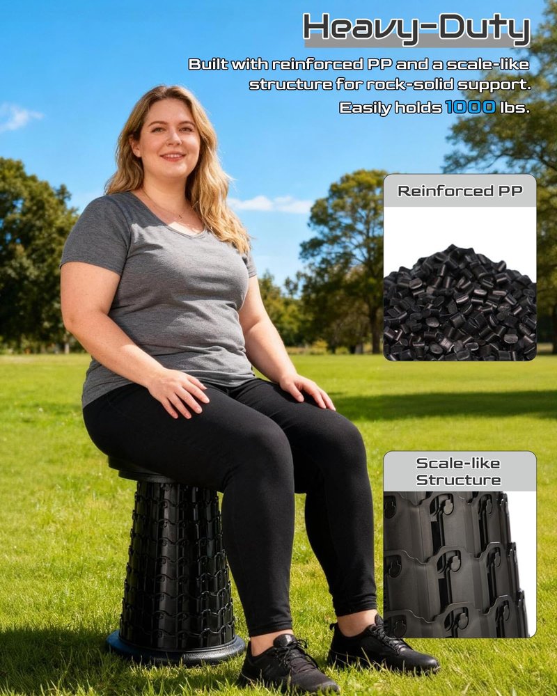 Spisces 2026 Heavy Duty XXL Collapsible Stool | 1000lbs Capacity, 20-in Taller & 13-in Wider Foldable Retractable Telescoping Stool for Adults, Oversized Camping, Fishing, Concert, Event, Stadium
