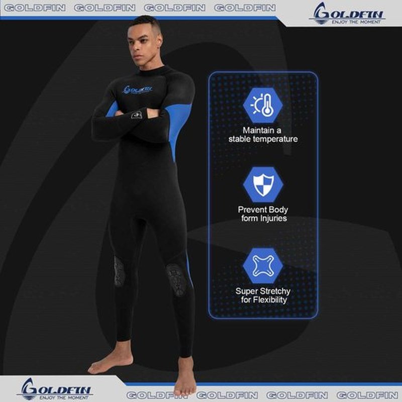 GoldFin Wetsuit for Men, Mens 3mm Wetsuits Fullbody Back Zip Keep Warm in Cold Water