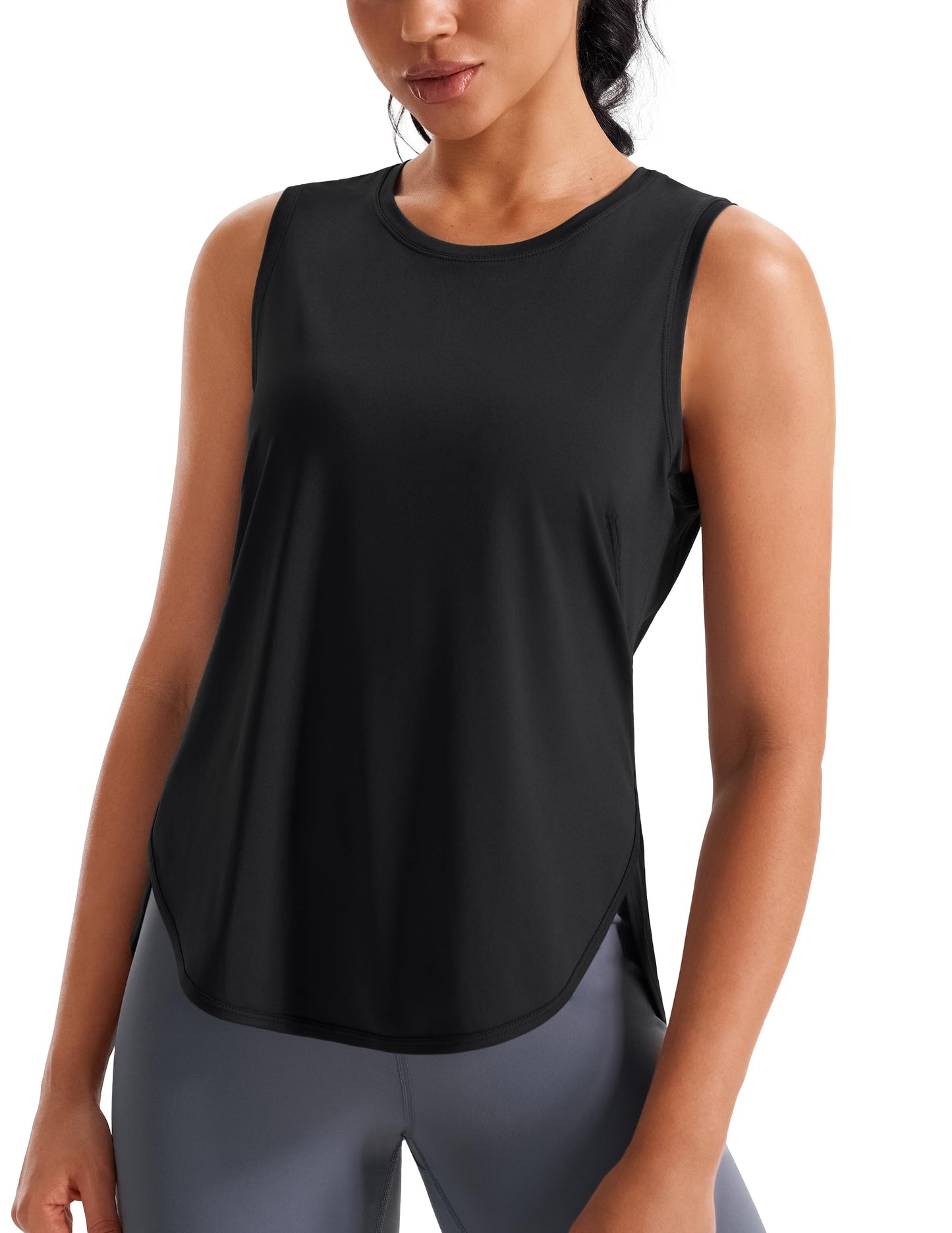 JOYSPELS Ice Silk Workout Tank Tops Sleeveless Loose Fit Yoga Shirts UPF 50+ Black
