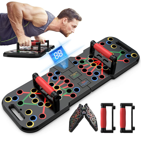 Push Up Board, 42 in 1 Pushup board with Automatic Time Count Foldable Exercises Board Portable Strength Training Home Workout Equipment Multi-function Foldable Non-Slip Push Up Bar for Men Women