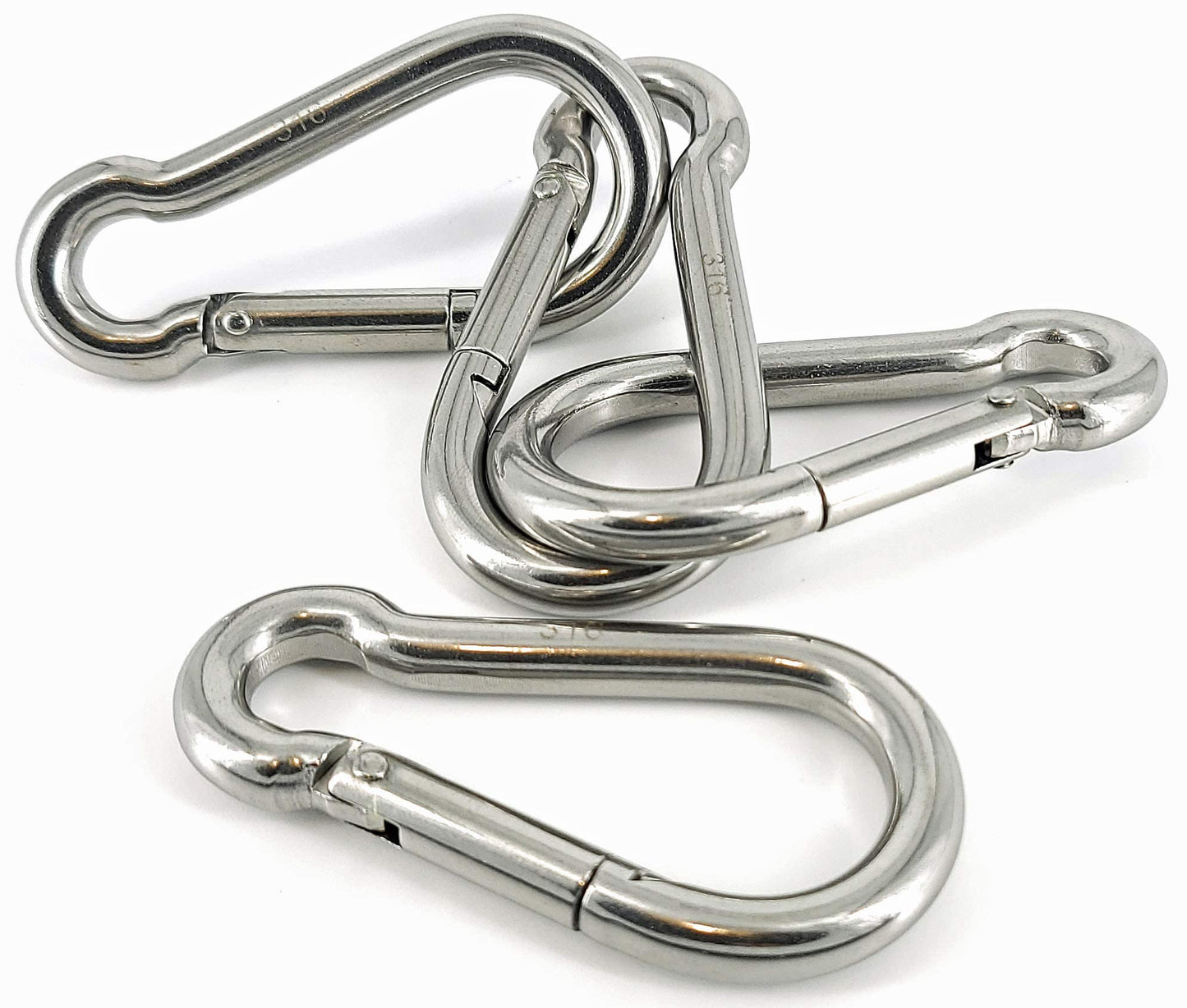 Marine Grade 316 Marked Stainless Steel Carabiner Clips, Heavy Duty Spring Snap Hooks for Gym, and Outdoor Activities (3 Inch, 4 Pack)