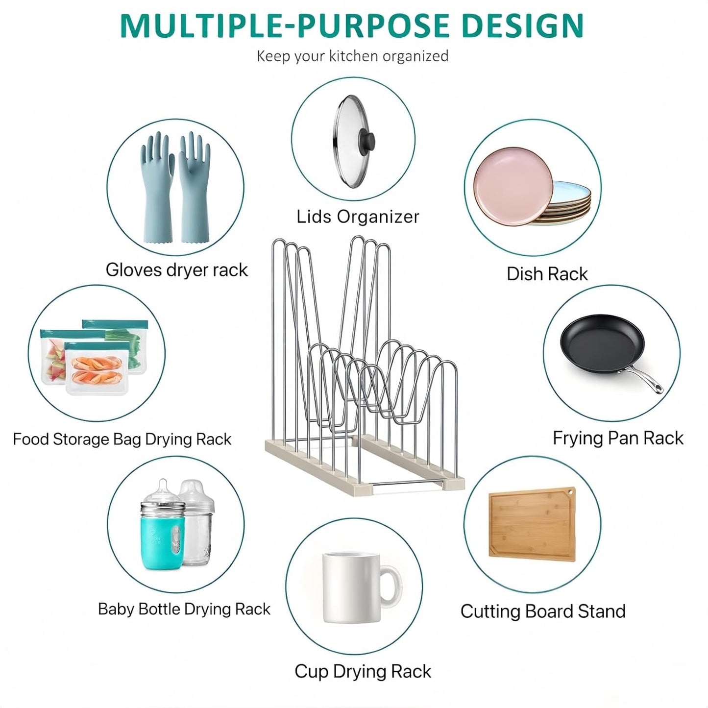 Reusable Bag Drying Rack - Silicone & Ziploc Bag Organizer | Bottle Dryer for Gloves, Glasses, Pan Lids & Cutting Boards