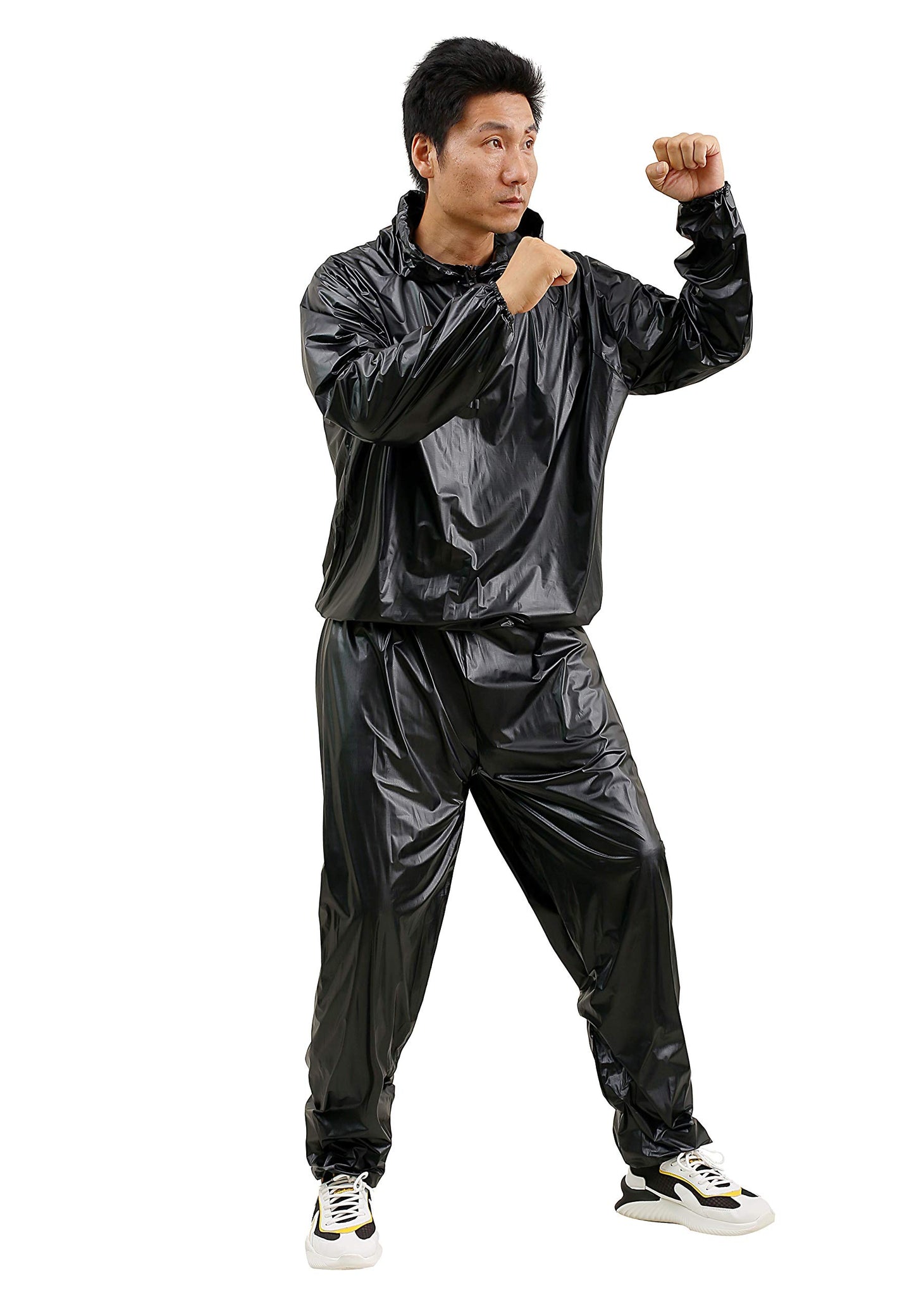 Heavy Duty Sauna Suit Exercise Fitness Sauna Sweat Suit Gym Workout Sauna Jacket and Sauna pants Plus Size Sauna Suit for Women Men | Windproof,Waterproof(size M,Black)