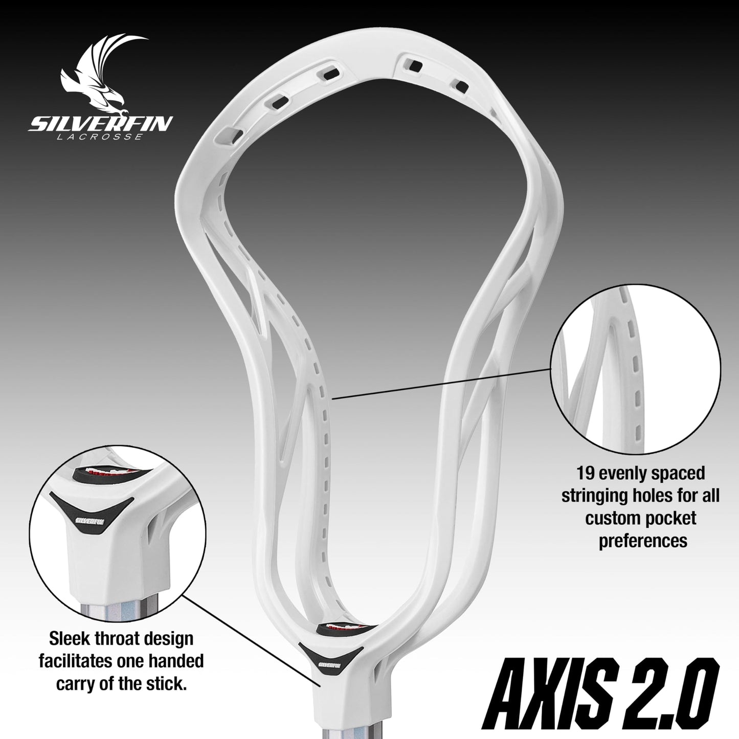 Silverfin Camber Lacrosse Head Unstrung Attack/Midfield (White)