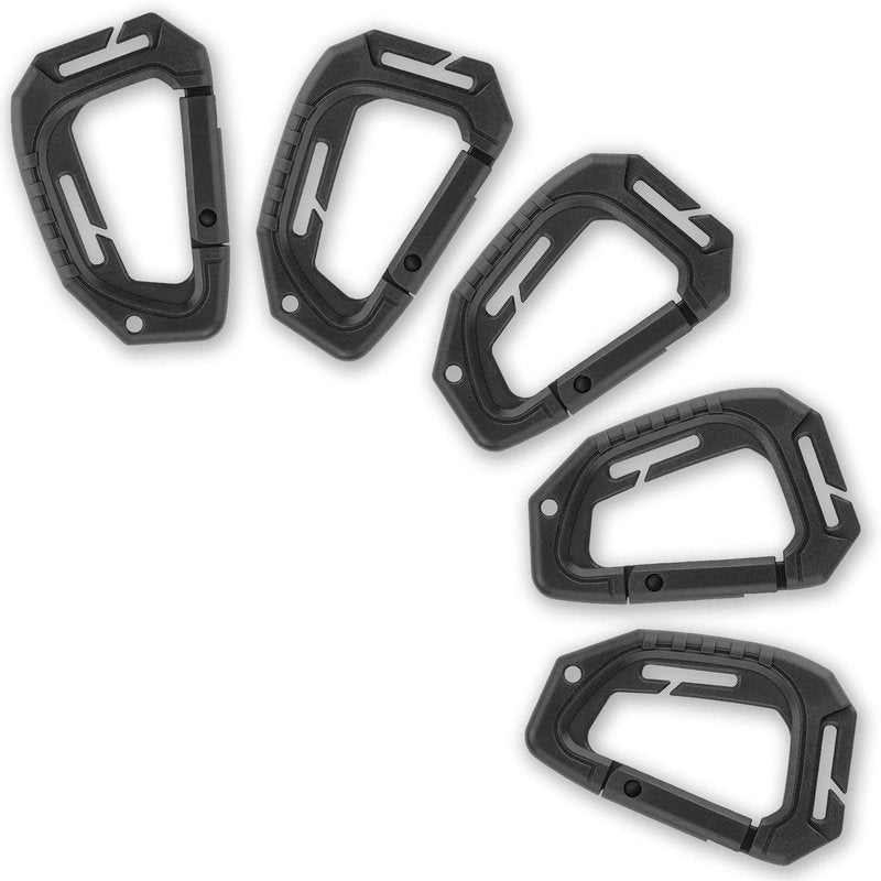M-Tac Military Plastic Tactical Carabiners - Multi Purpose 3,7х2,2 inches Carabiner Clip Tactical D Ring - Plastic D-Clips Pack of 5 (Black)