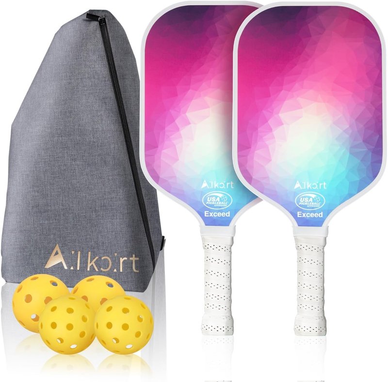 AL Kort Pickleball Paddles Set of 2, Fiberglass Pickleball Rackets Lightweight Paddles, USAPA Approved Pickle Ball Equipment with Bag and 4 Balls, Pickball Rackets 2 Pack for Beginners, White