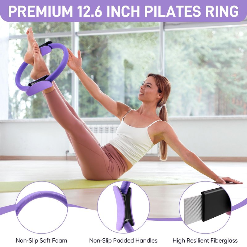 ARCUAT Pilates Essentials Kit for Home Workouts Women, Pilates Equipment Ring Set with Yoga Ball Resistance Band Stretching Band, Beginner Toning Fitness Pilates Starter Accessories Kit (Purple)