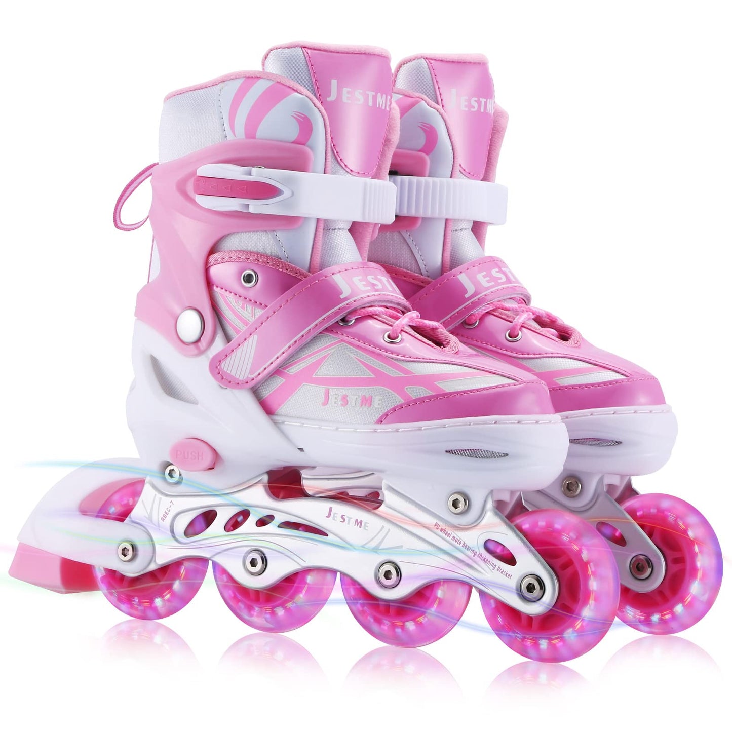 Adjustable Inline Skates for Girls Boys Beginners, Kids Roller Skates with All Illuminating Wheels (Pink, Small-Little Kids(11J-1US))