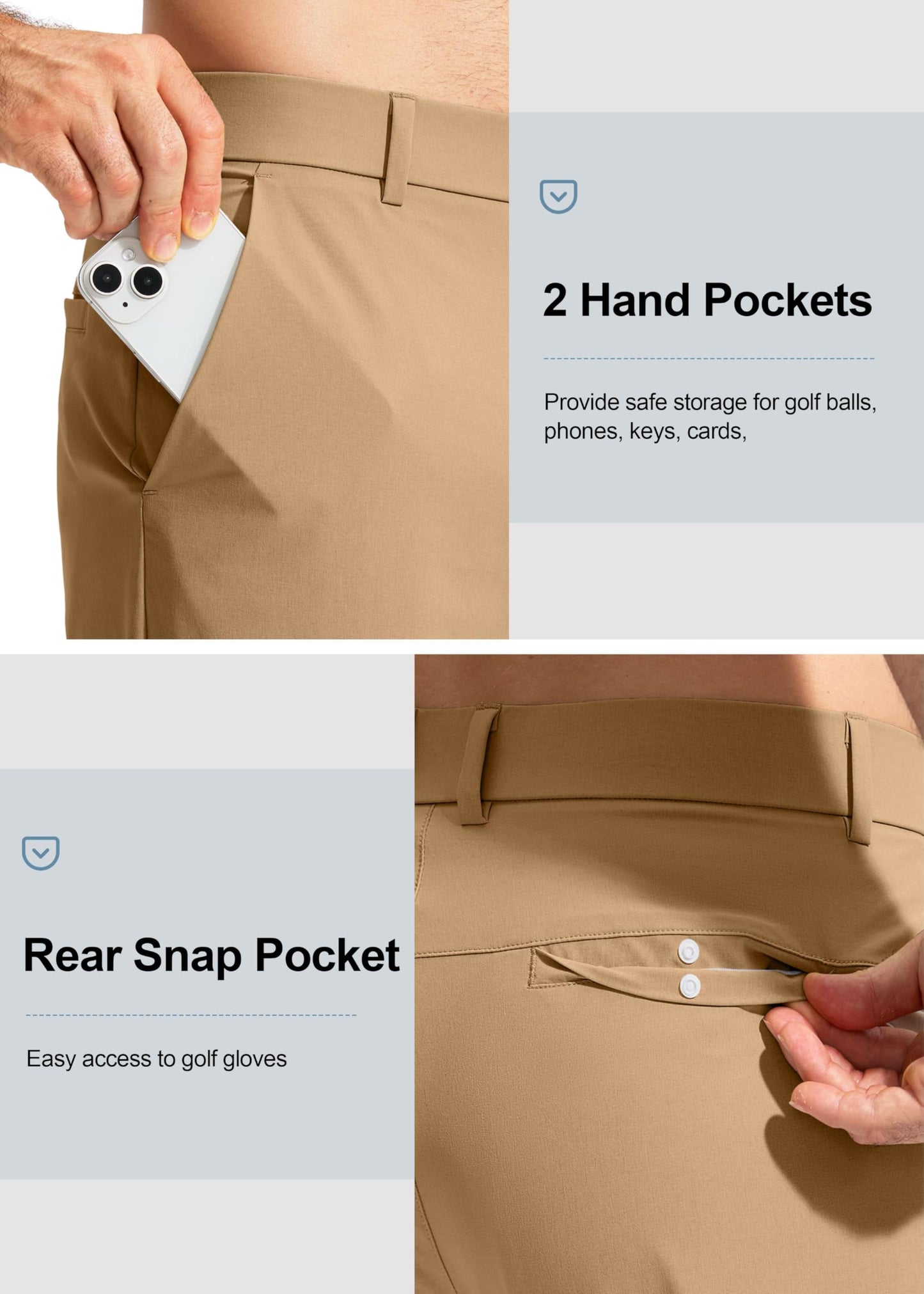 Pudolla Men's Golf Pants Mens Stretch Dress Pants 30 Lightweight Quick Dry Casual Slacks Work Pants with Pockets(Dark Khaki 40Wx30L)