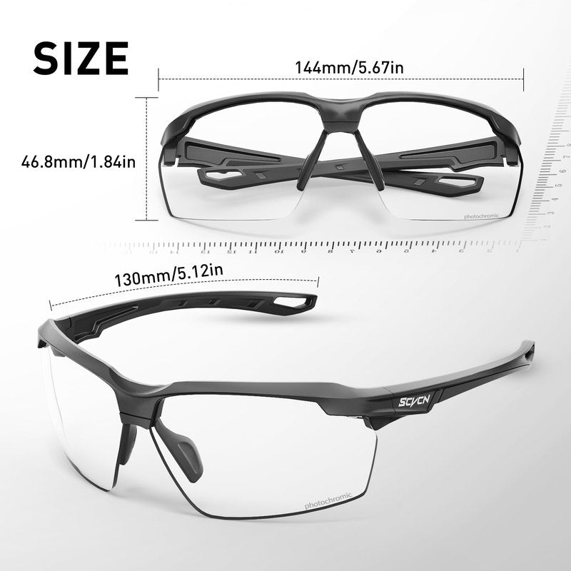 SCVCN Photochromic Sunglasses Sports Cycling Glasses for Men Women Youth Clear Cycling Glasses UV400 Protection Baseball Driving MTB Running Softball 01+06