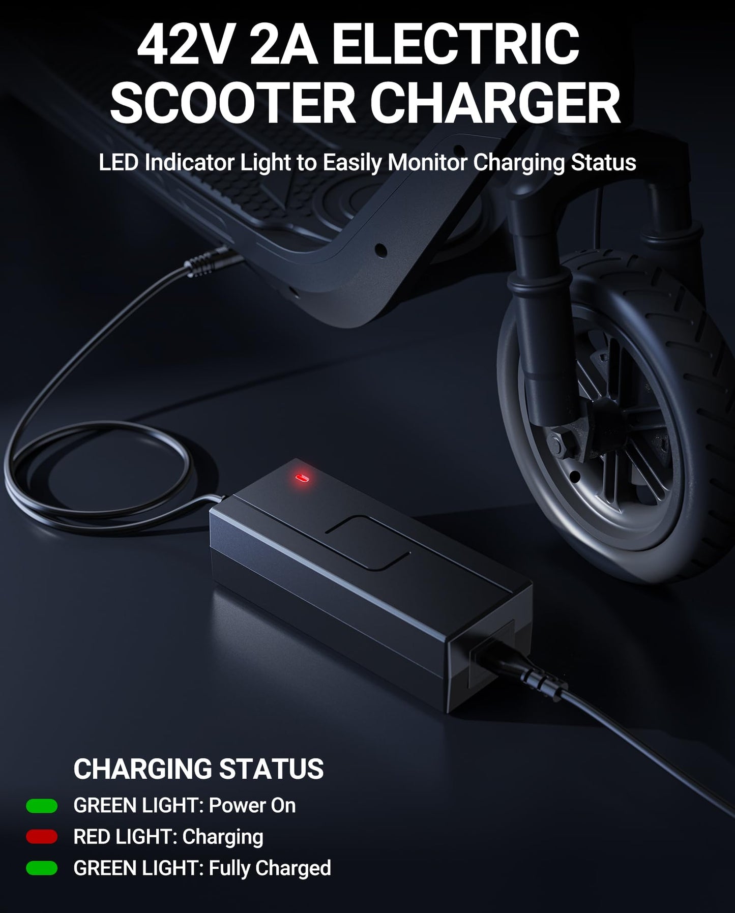SAYSOLAK 42V 2A Electric Scooter Charger for Hover-1 Journey Alpha Highlander Dynamo Gambit Helios Alpha Cargo Escape Formula Jive Scooters, 9.8Ft Power Adapter Replacement Fit for 36V Li-Ion Battery