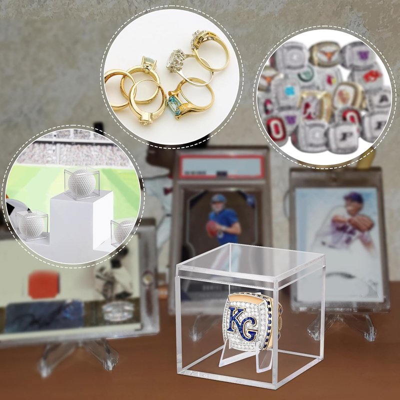 Acrylic Championship Ring Display Case - Transparent Dust-Proof Holder for Sports Memorabilia | 2.1" Cube