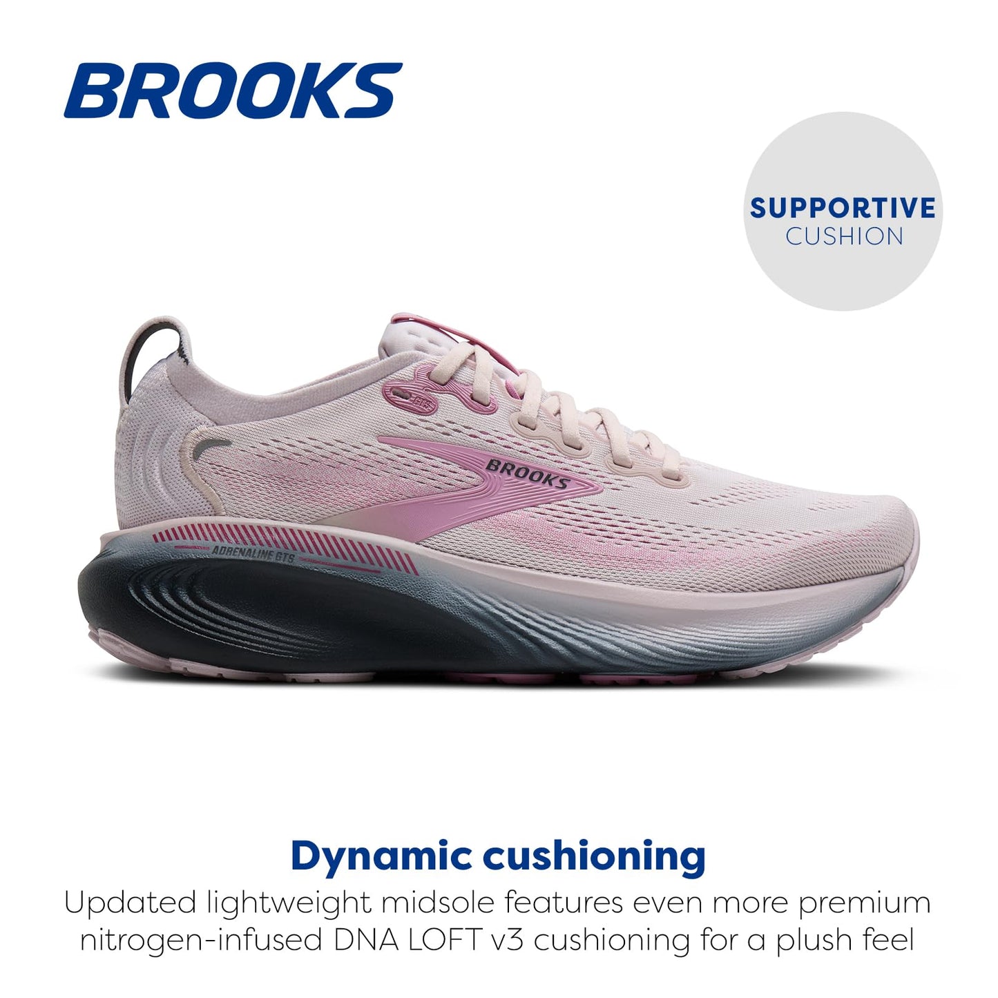 Brooks Women’s Adrenaline GTS 25 Supportive Running & Walking Shoe - Mauve/Ebony/Pink - 12 Medium