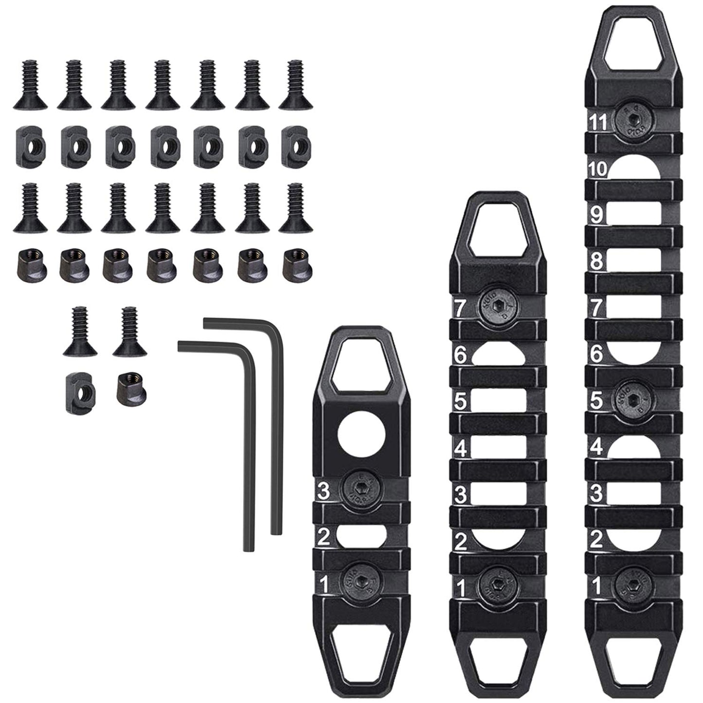 West Lake Keymod Picatinny Rail Sections, 3-Slot 7-Slot 11-Slot, Solid Aluminum Single Dual Keymod MLOCK Compatible Multi-Functional Rails (Black)