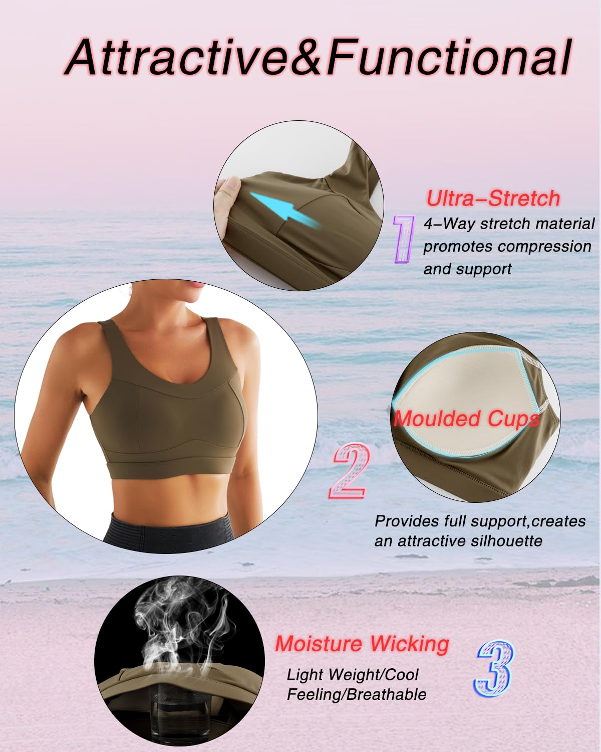 RUNNING GIRL High Impact Sports Bras for Women,Racerback Running Bra Workout Crop Tank Tops Longline Sports Bra Push up(WX2667 Oak Brown L)
