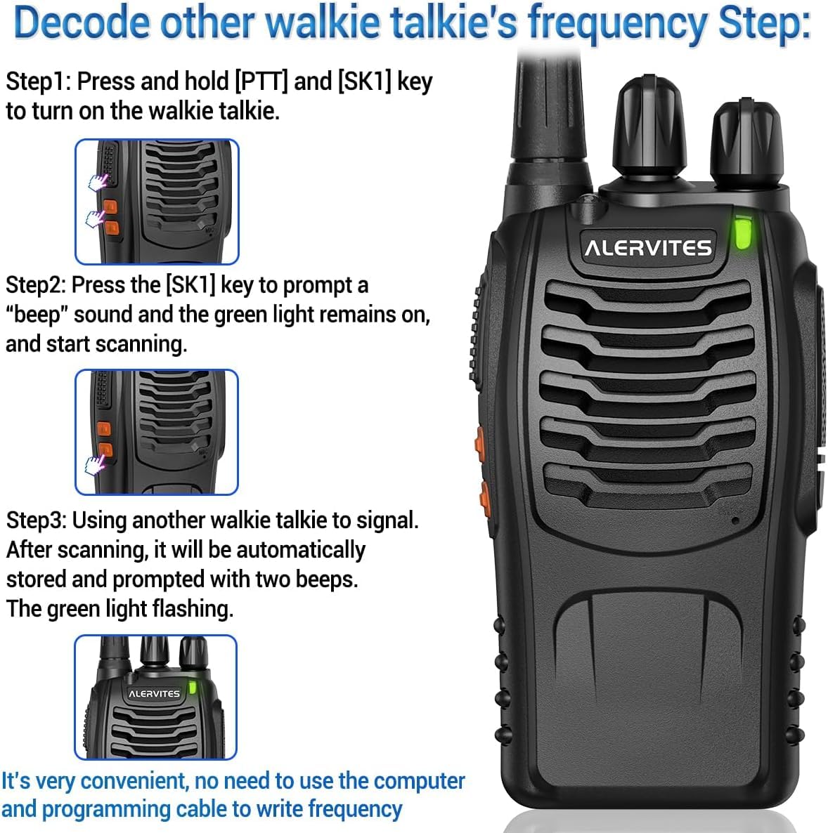 Radios Walkie Talkies Long Range for Adults,Rechargeable Walkie Talkies with Earpiece Two Way Radio 2 Way Radio Walky Talky Copy Frequency with Flashlight,USB-C Charger for Camping Hunting (2 Pack)