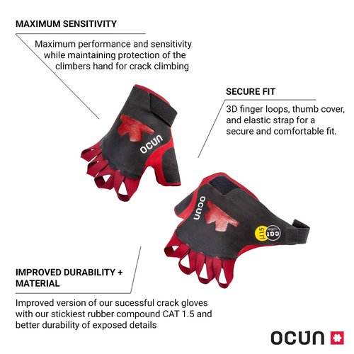 Ocun Crack Gloves Pro for Advanced Rock & Crack Climbing, Lightweight Protective Outdoor Recreation Gloves, Small